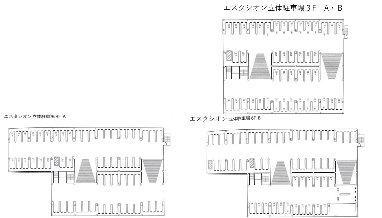 立体駐車場(シャリエ和歌山大学前ヴェリテ入居者専用)3F,4F,6Fの駐車配置図