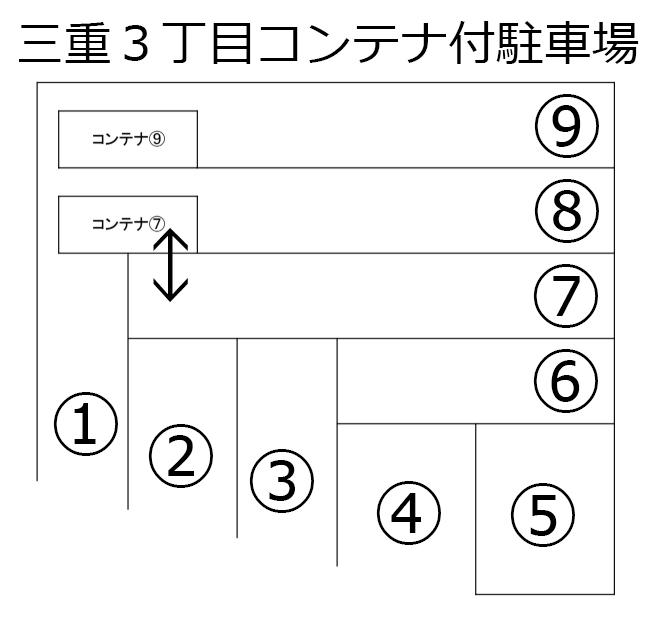 三重３丁目コンテナ付駐車場の駐車配置図