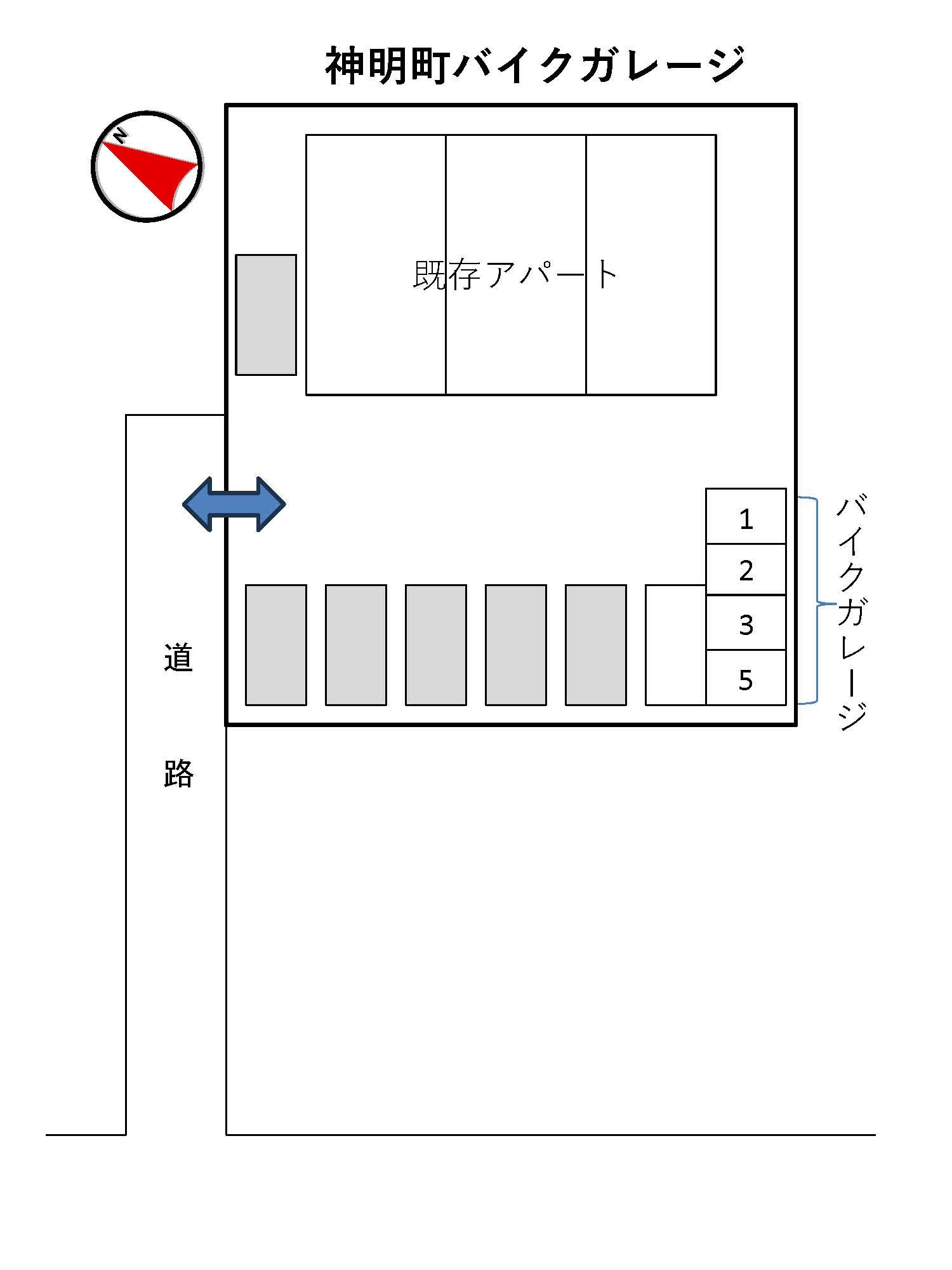 神明町バイクガレージの駐車配置図