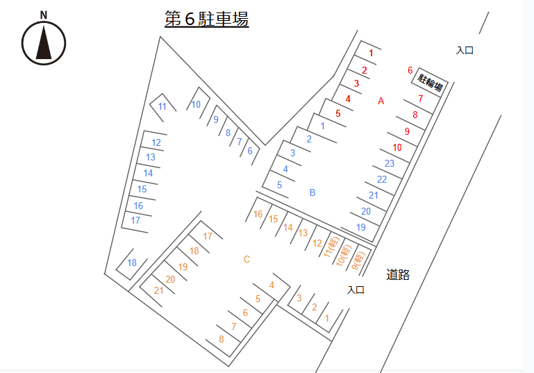 第6駐車場の駐車配置図