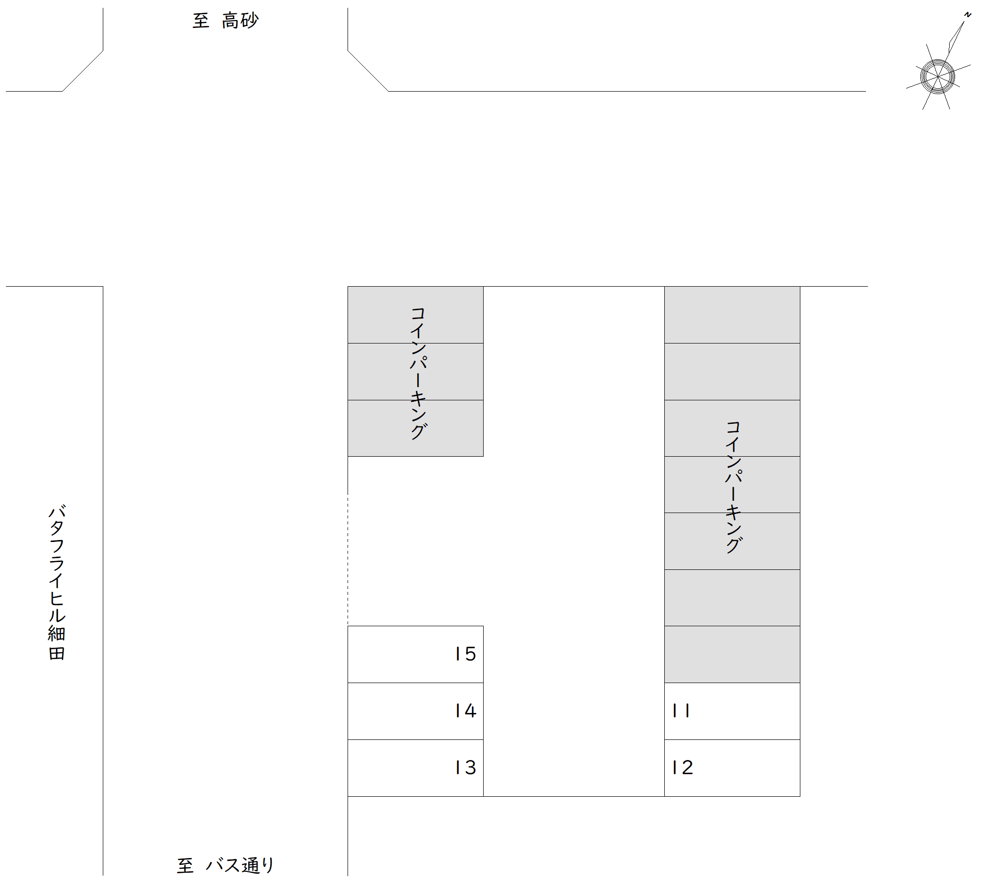 細田4-28北西角 駐車場の駐車配置図