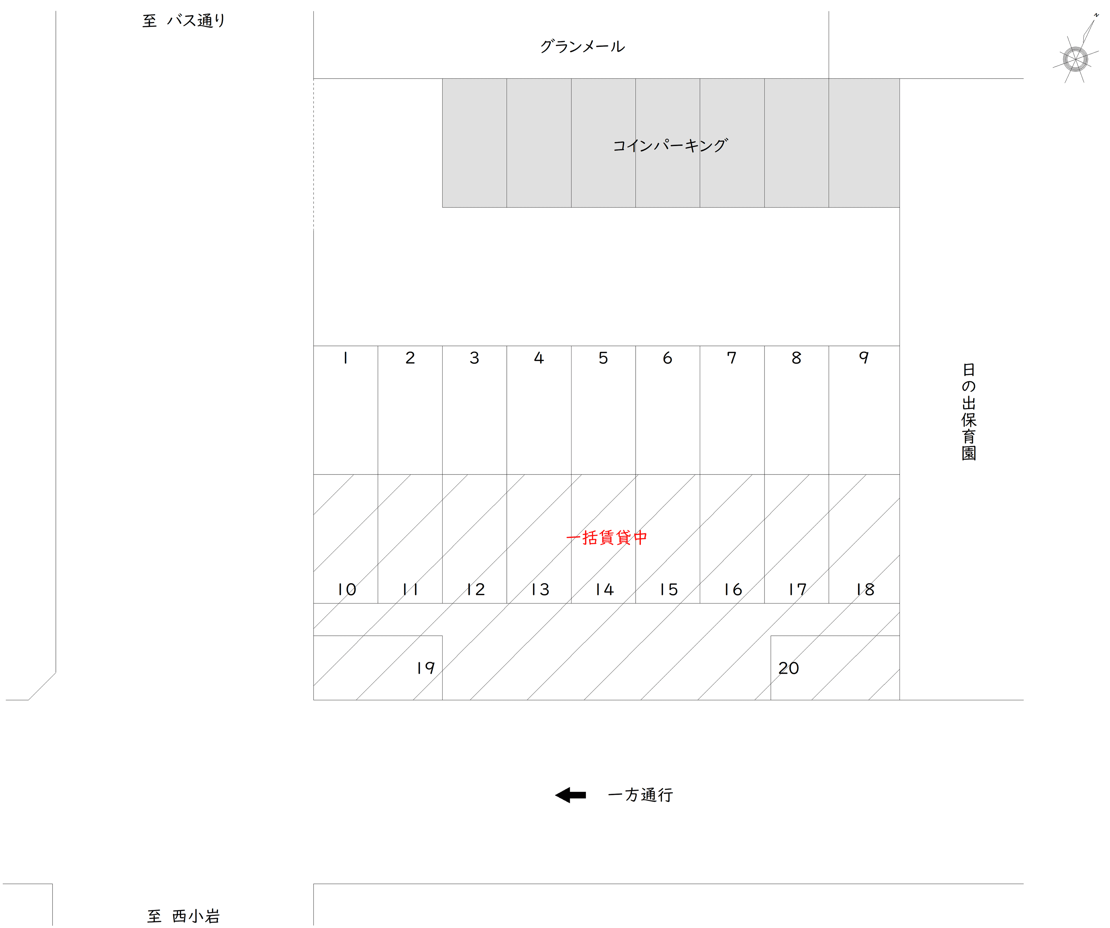 細田5-24南西角 駐車場の駐車配置図