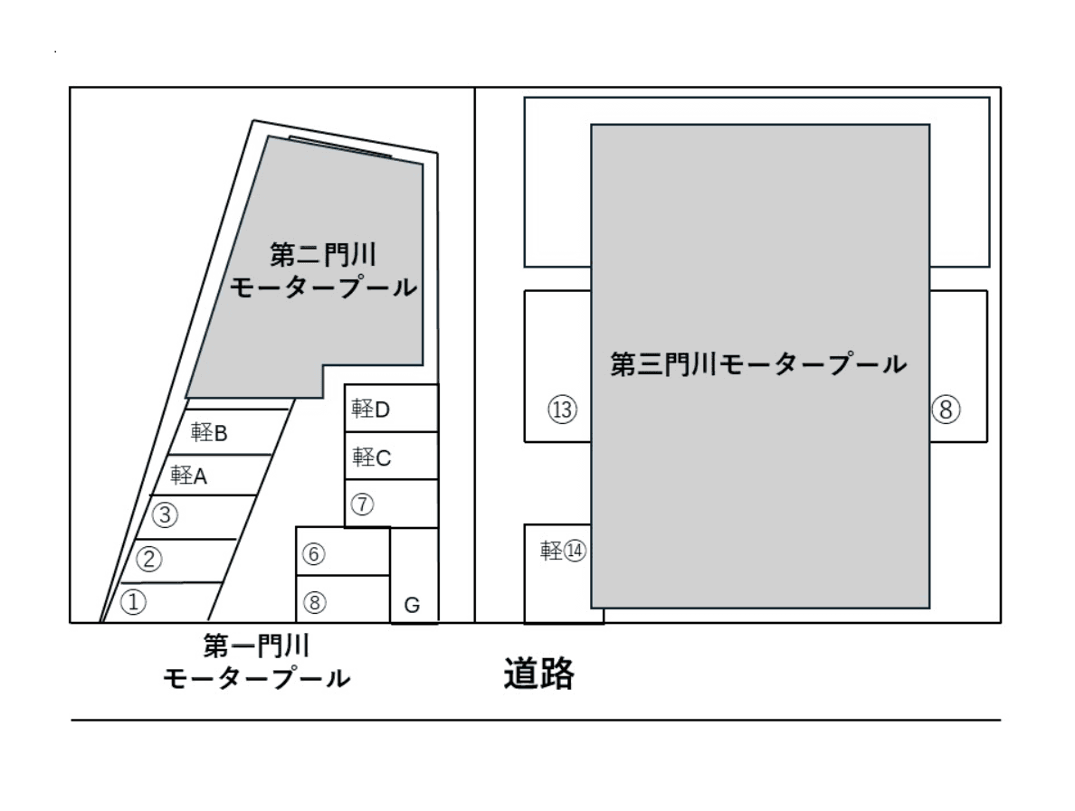 第一門川モータープールの駐車配置図