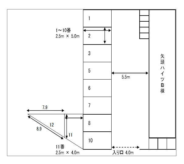矢頭ハイツB棟駐車場の駐車配置図