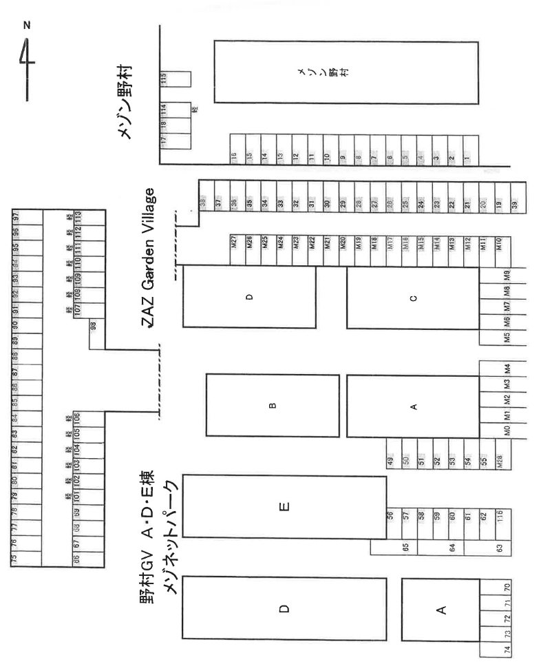 ＺＡＺ Ｇａｒｄｅｎ Ｖｉｌｌａｇｅ Ａの駐車配置図