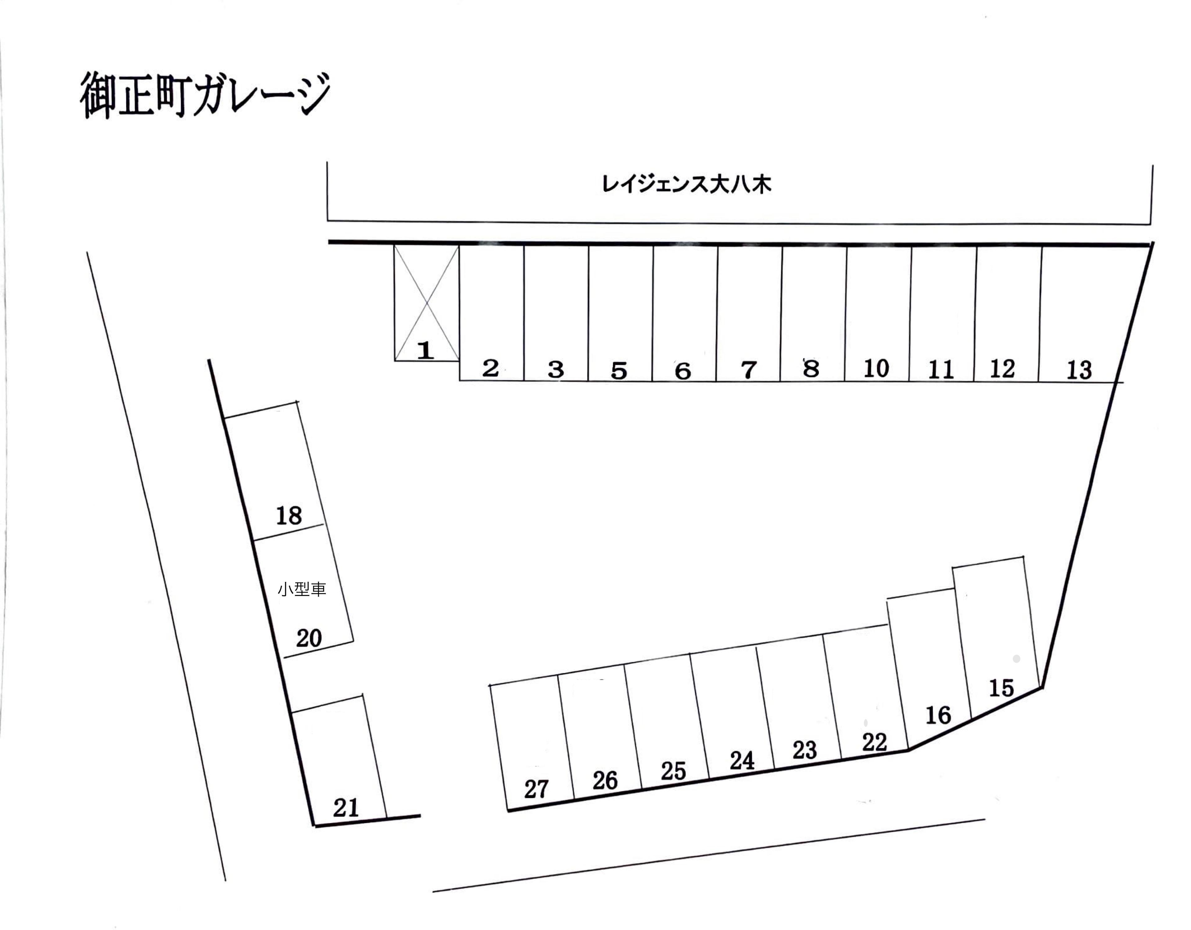 大八木（御正町）ガレージの駐車配置図