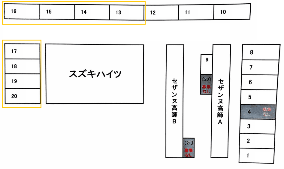 セザンヌ高師B棟の駐車配置図