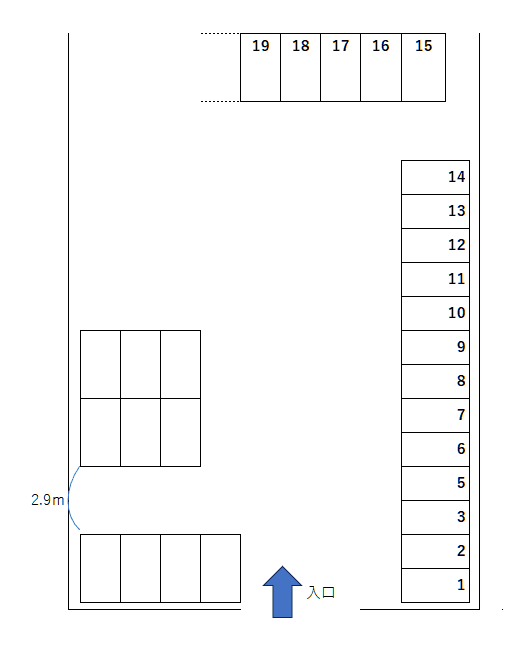 三原Q駐車場の駐車配置図