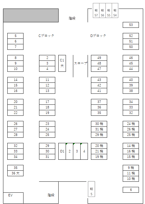 布施駅北口地下駐車場の駐車配置図