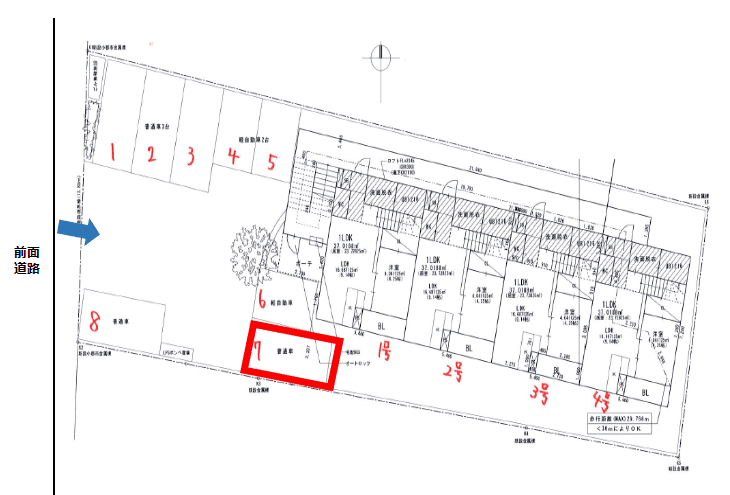 REALES小郡Plus敷地内駐車場の駐車配置図