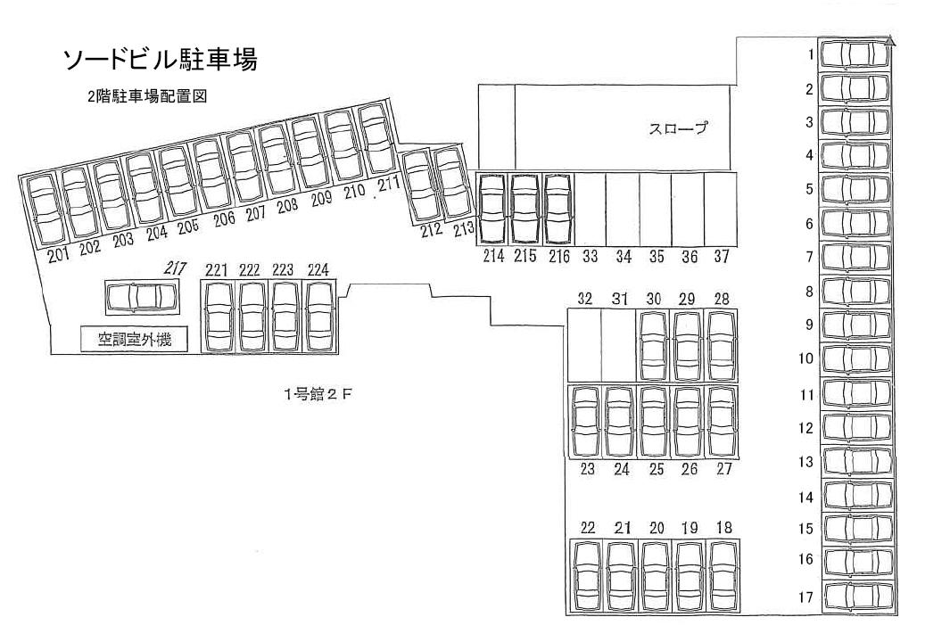 ソードビル駐車場の駐車配置図