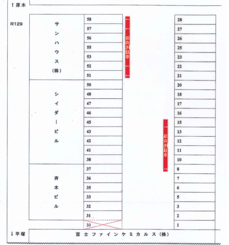 北谷駐車場の駐車配置図