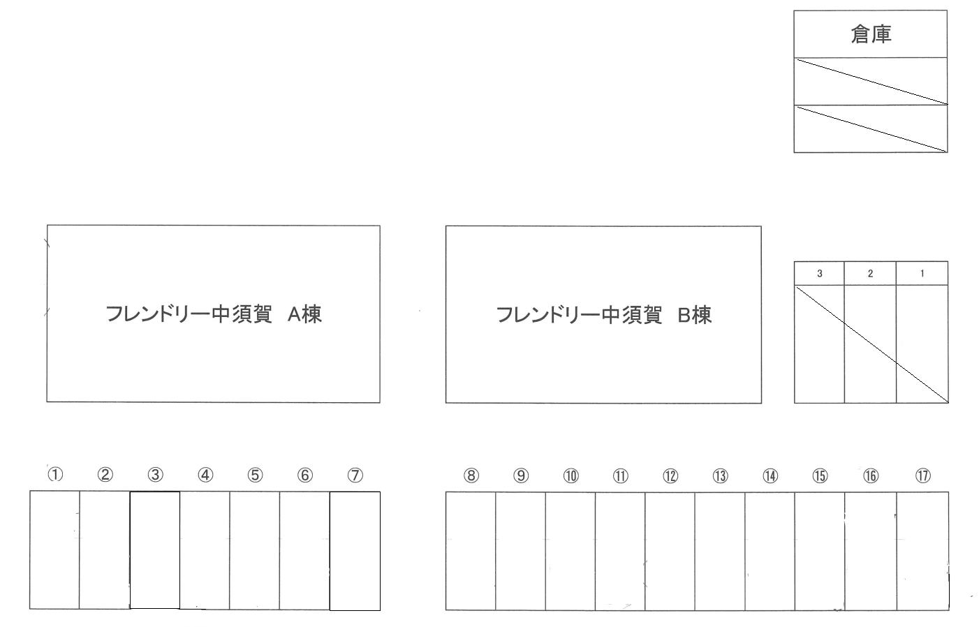 フレンドリー中須賀パーキングの駐車配置図