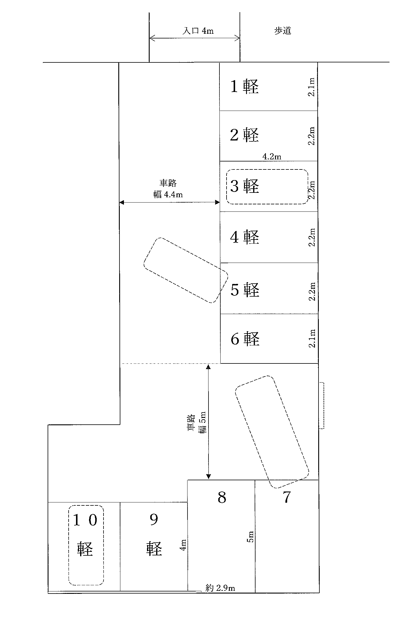 菅原第5ガレージの駐車配置図