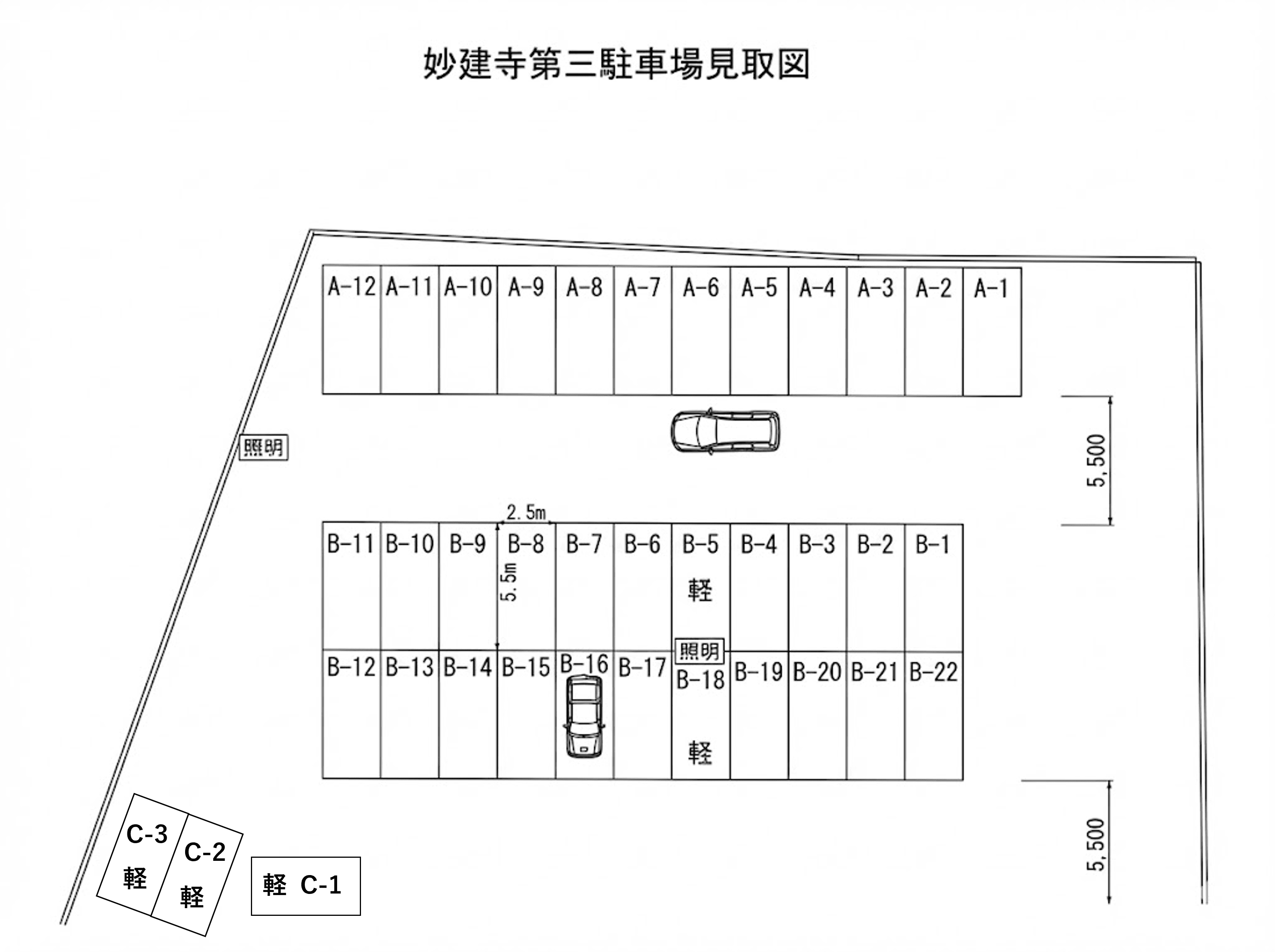 妙建寺第三駐車場の駐車配置図