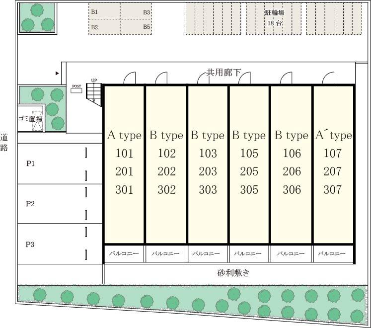 リブリ・北方町駐車場の駐車配置図