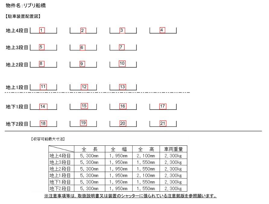 リブリ・船橋駐車場の駐車配置図