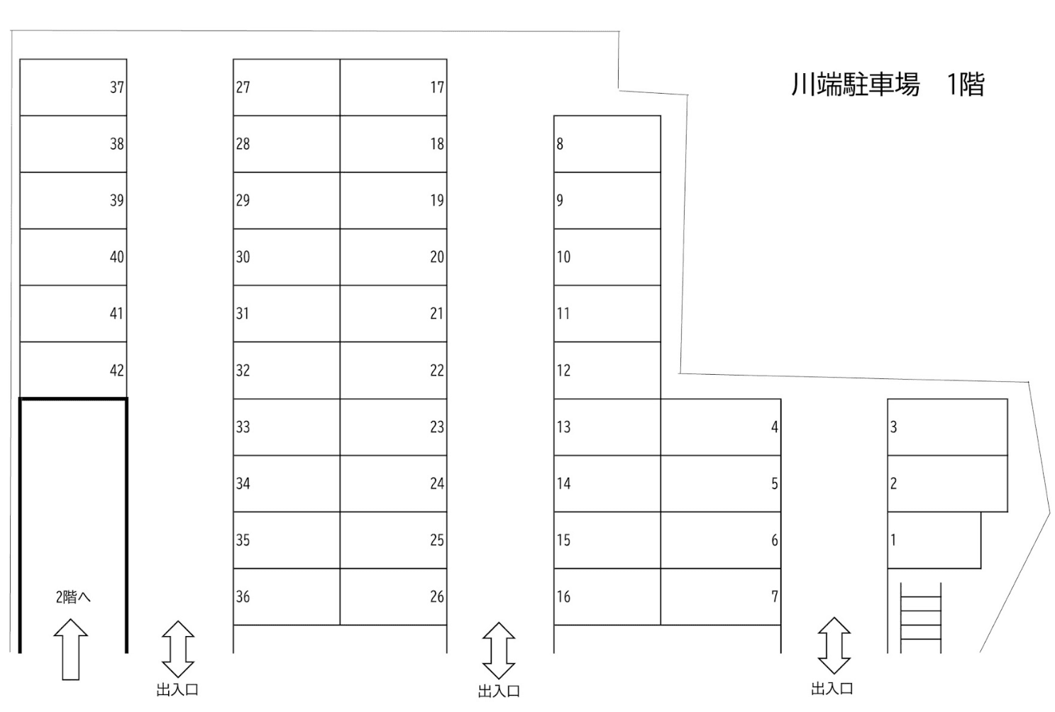 川端第１駐車場 １階の駐車配置図