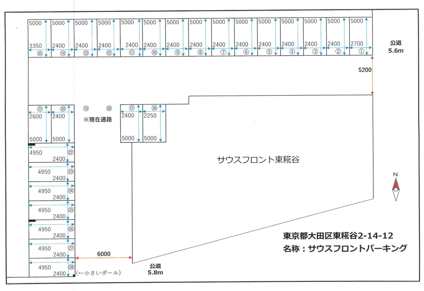 サウスフロントパーキングの駐車配置図