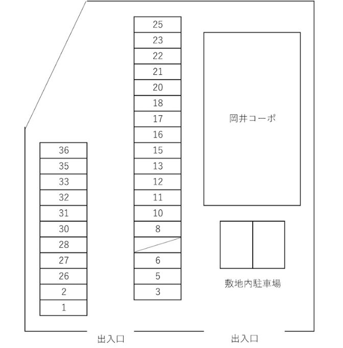 岡井コーポ駐車場の駐車配置図
