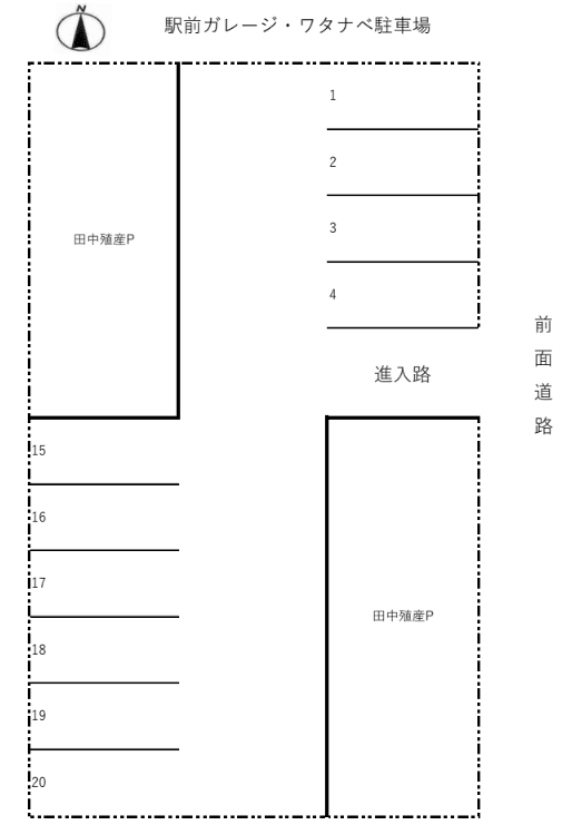 駅前ガレージ・ワタナベ駐車場の駐車配置図