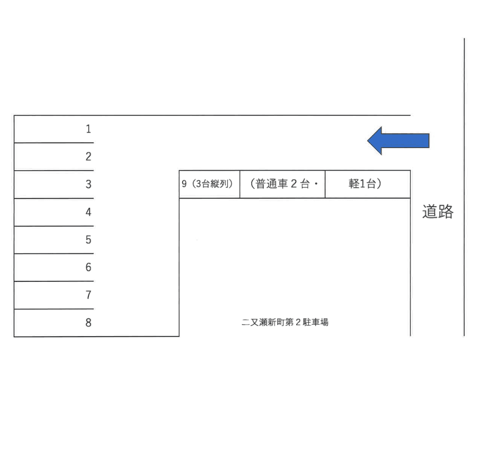 二又瀬新町第２駐車場の駐車配置図