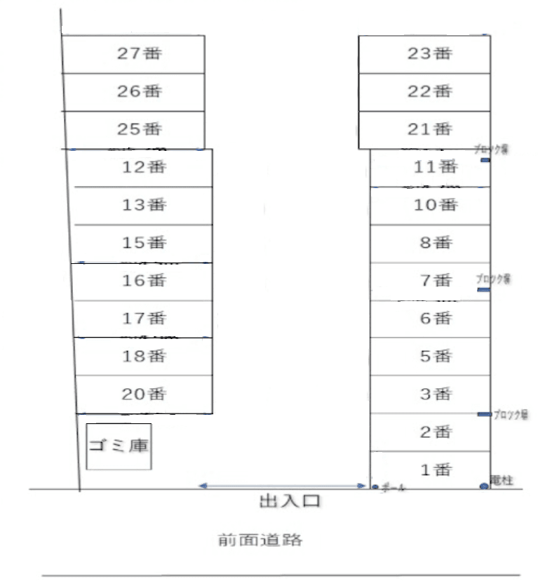 横田モータープールの駐車配置図