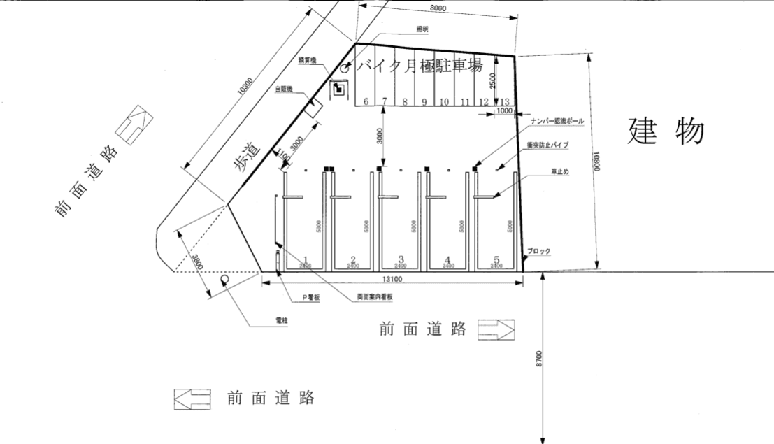 パークフィールド四天王寺前月極バイク駐車場の駐車配置図