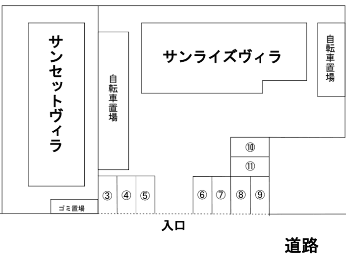 サンセットヴィラ駐車場の駐車配置図