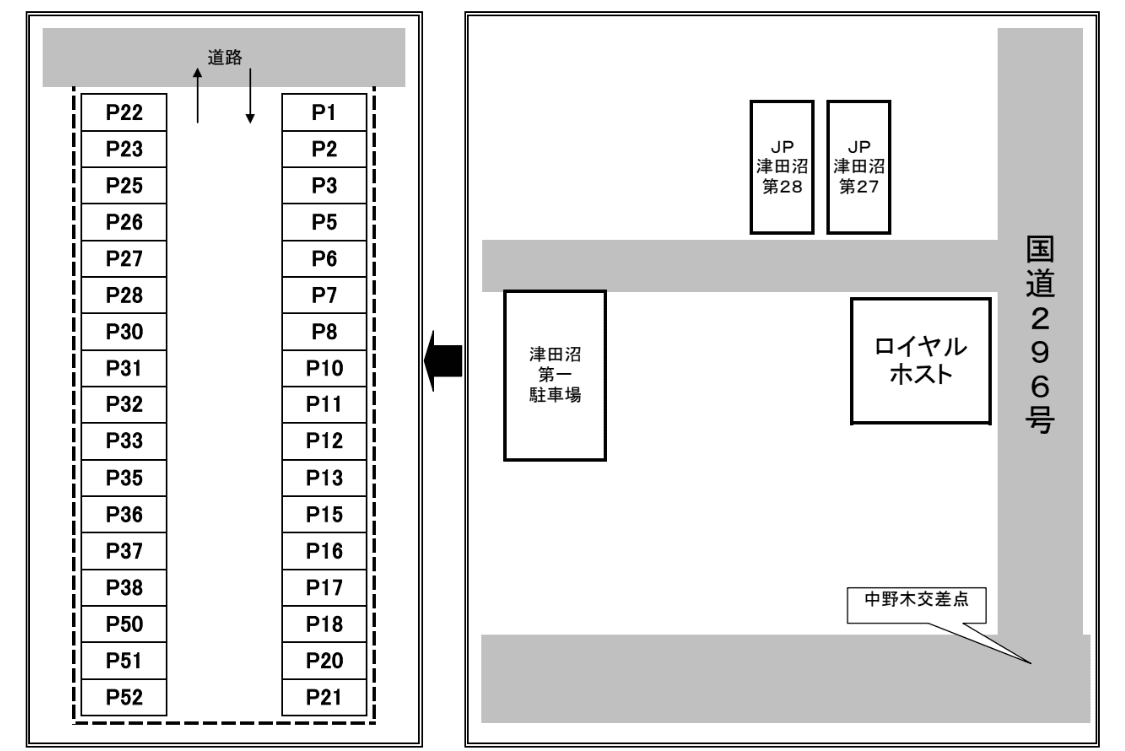 津田沼第一駐車場の駐車配置図