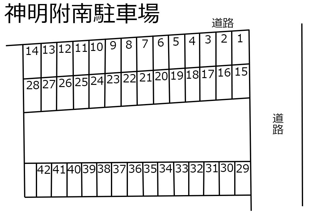 神明附南駐車場の駐車配置図