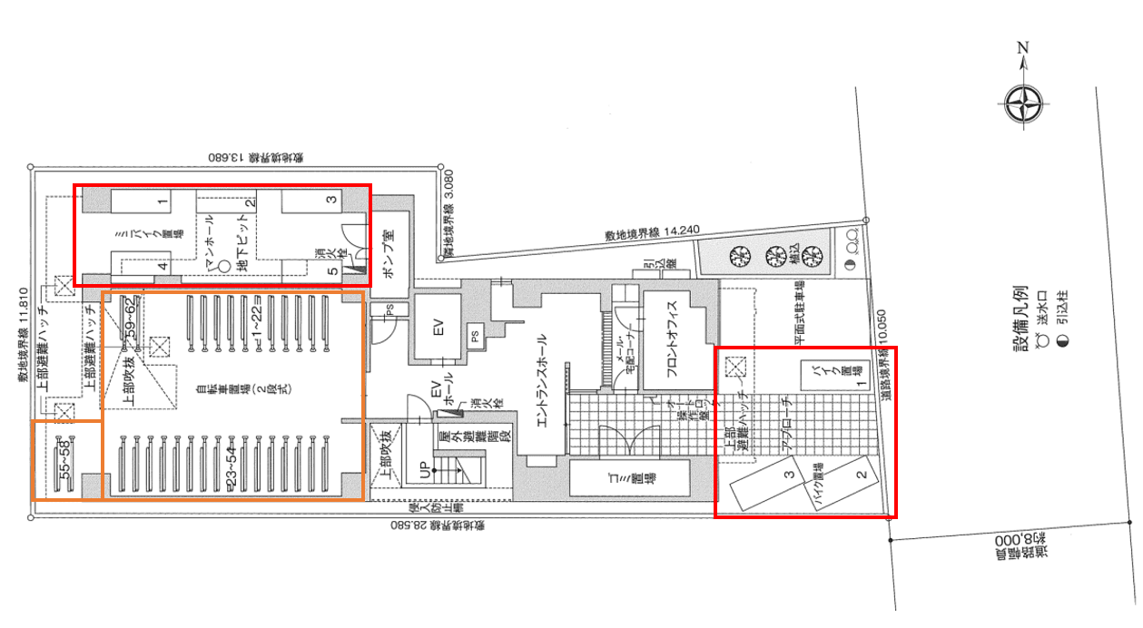 レジュールアッシュ梅田アクシア駐車場の駐車配置図