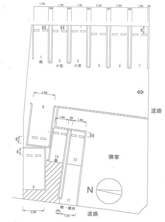 月極Ｓ.Ｗ.パーキングの駐車配置図