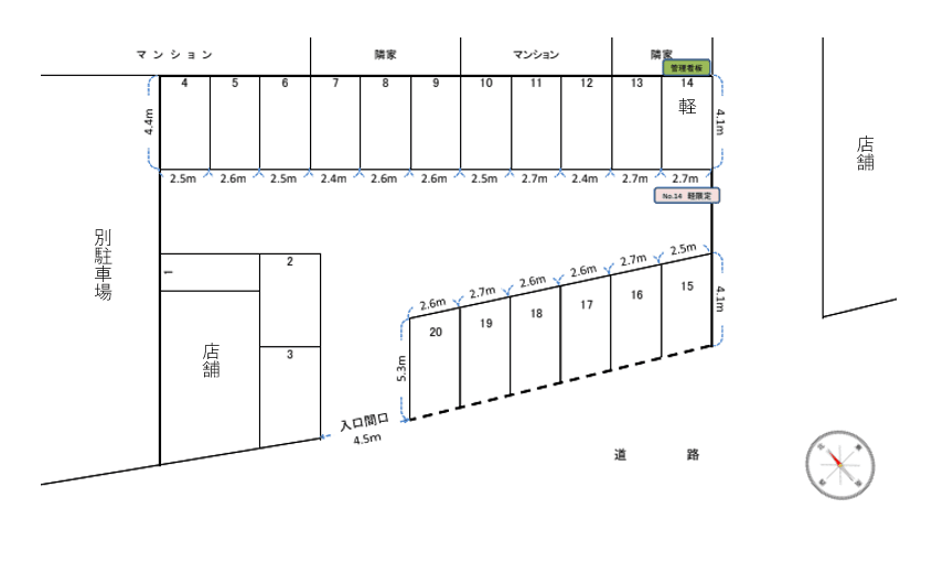 本橋駐車場の駐車配置図