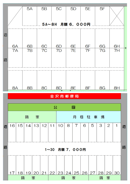泉野6丁目（松野）駐車場の駐車配置図