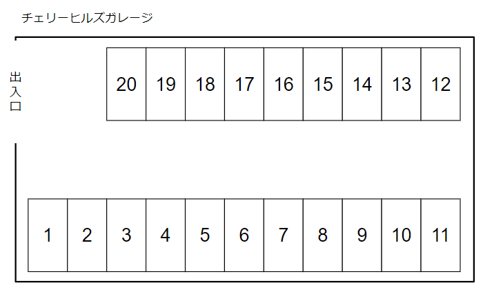 チェリーヒルズガレージの駐車配置図