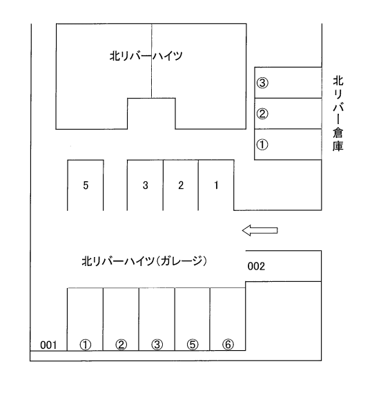 北リバーハイツ(ガレージ)の駐車配置図