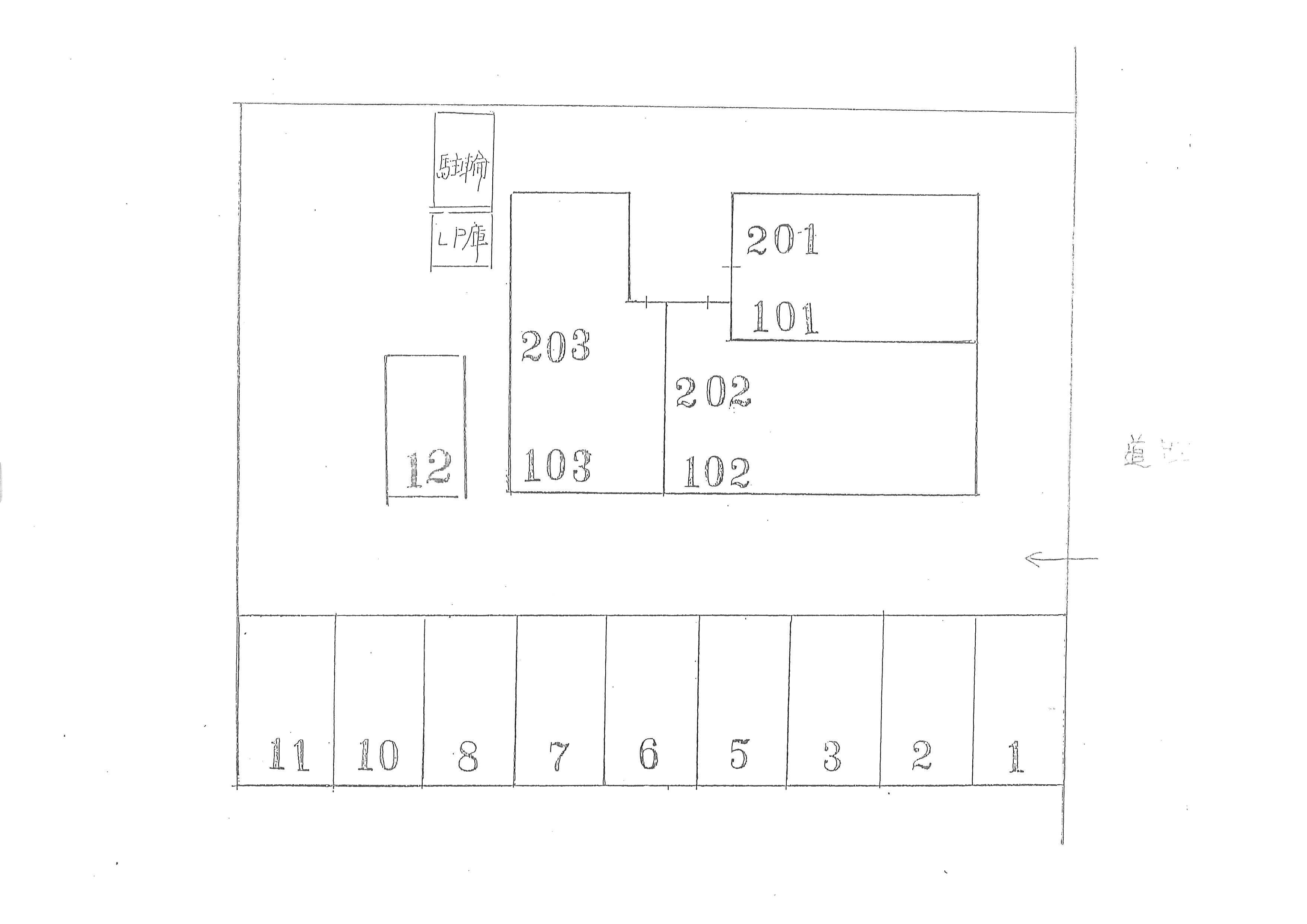 シャルム蓮池B棟の駐車配置図