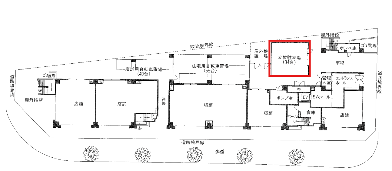 グランデュオ五日市駅前エストの駐車配置図