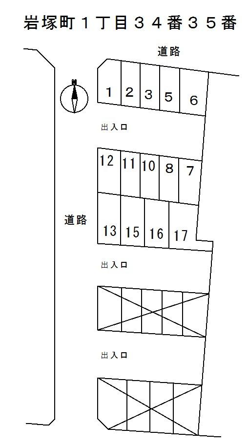 岩塚町1丁目34番35番の駐車配置図