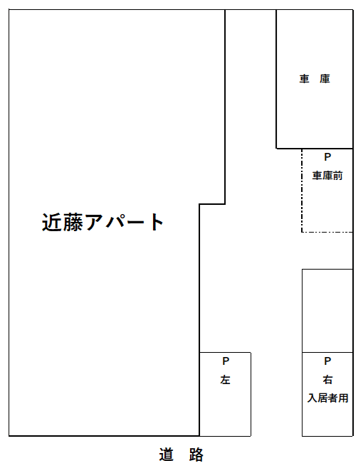 西の里東3丁目12-2駐車場(近藤アパート敷地内駐車場)の駐車配置図