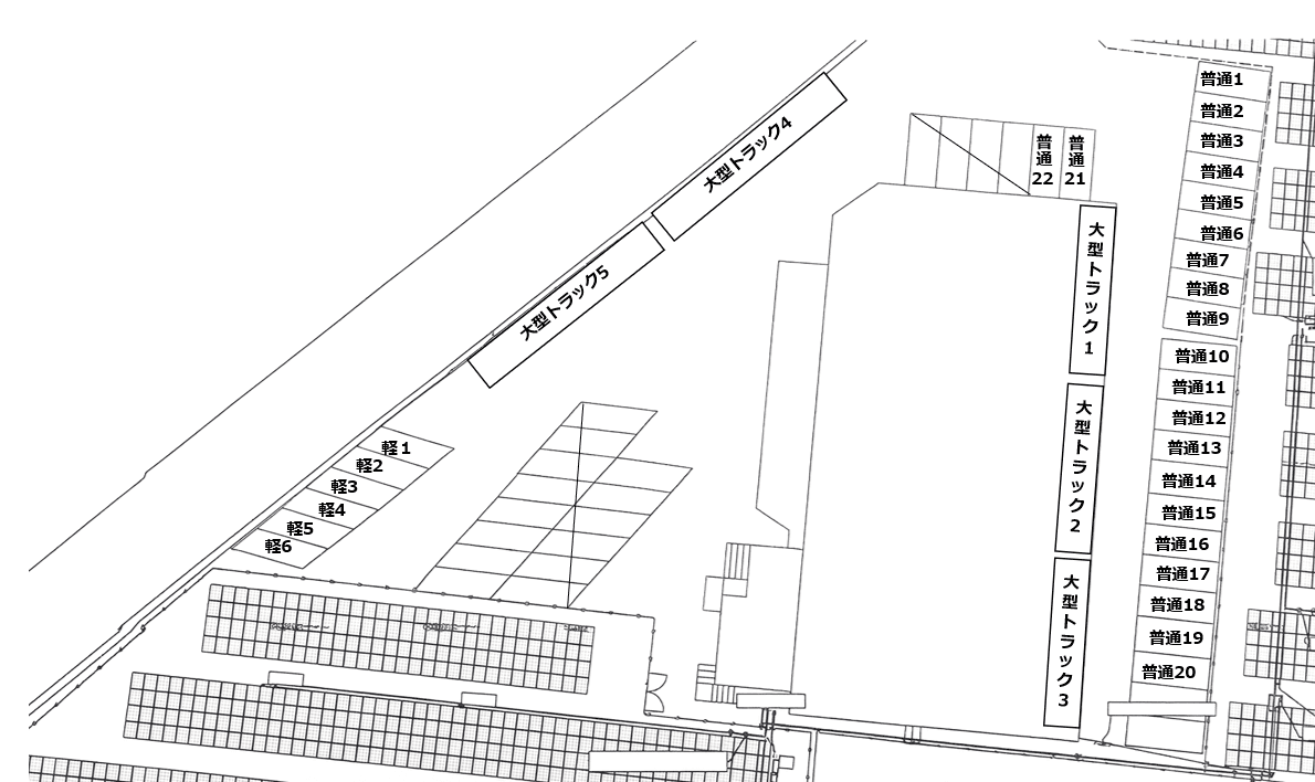 【大型トラック可】大平町川連493駐車場の駐車配置図