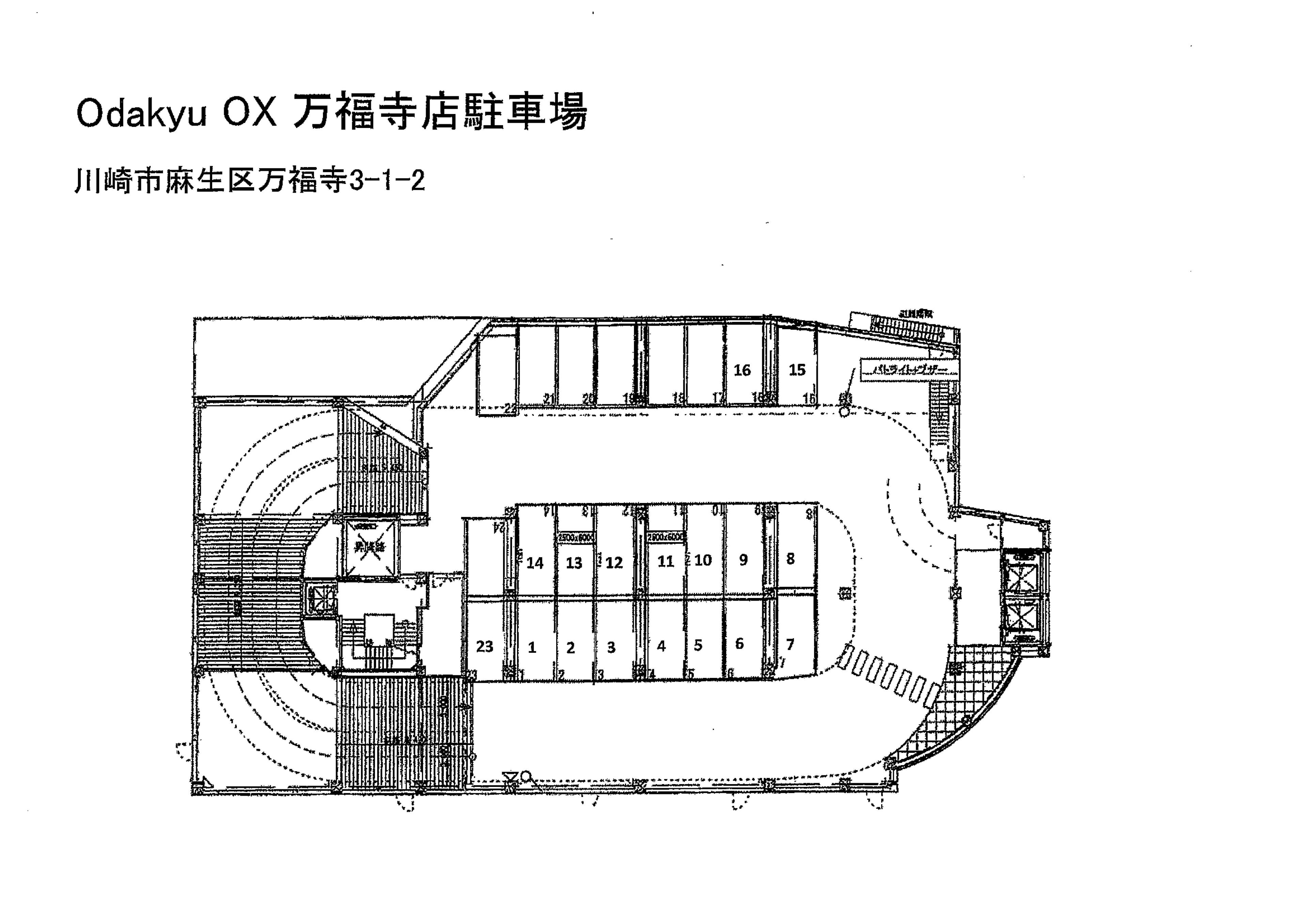 OdakyuOX万福寺店駐車場の駐車配置図