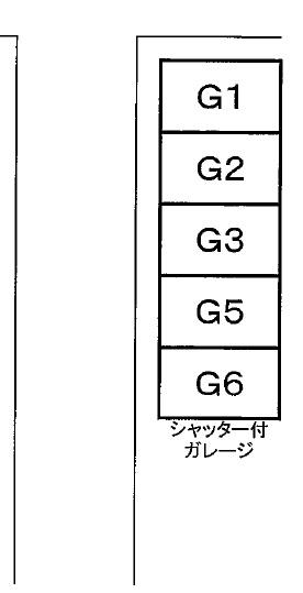 対馬江東町シャッター付ガレージの駐車配置図