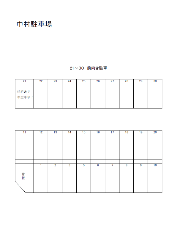 中村駐車場の駐車配置図