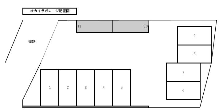 オカイラ・ガレージの駐車配置図