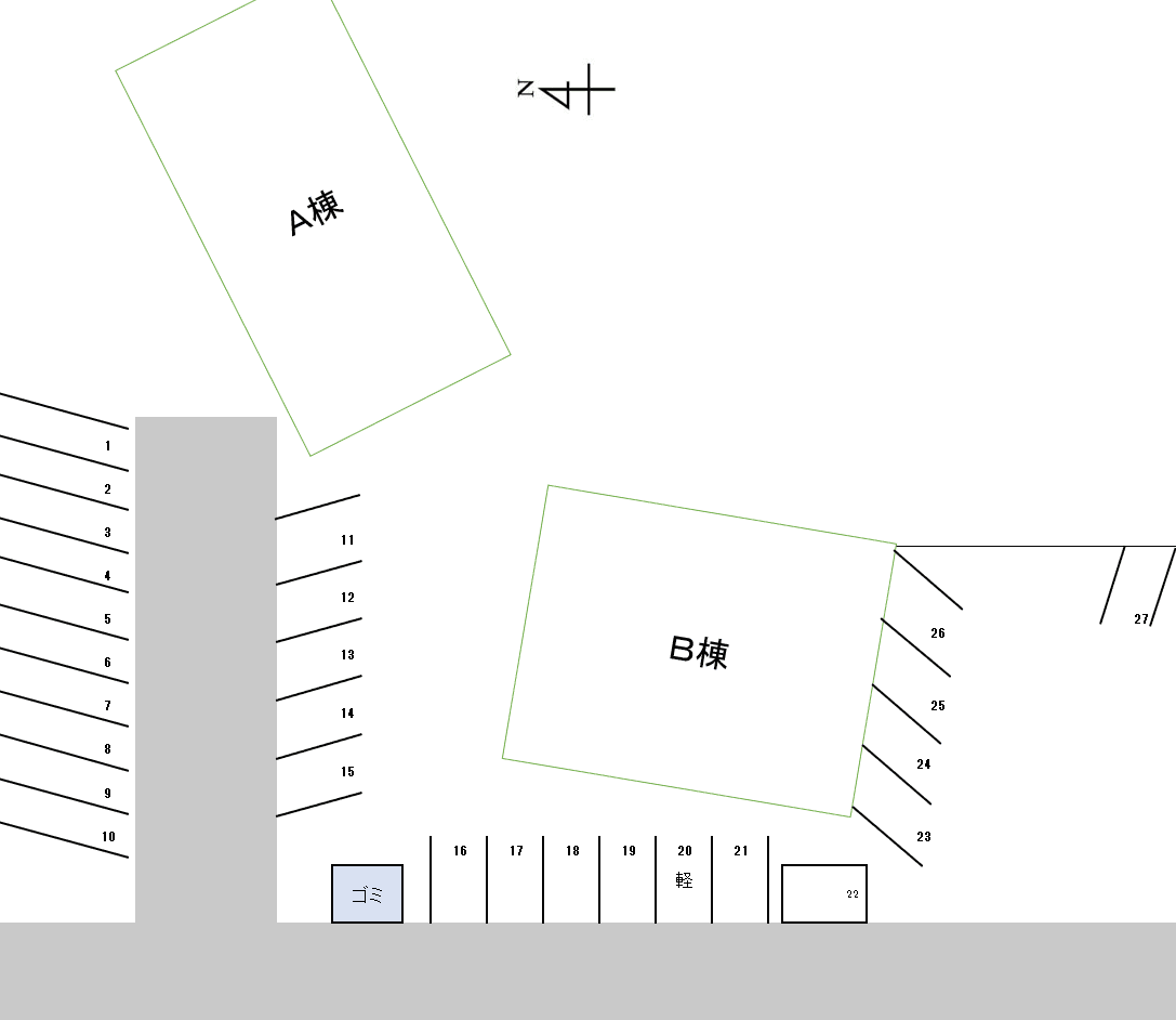 ファミリーハイツKOGA A棟&B棟共同駐車場の駐車配置図
