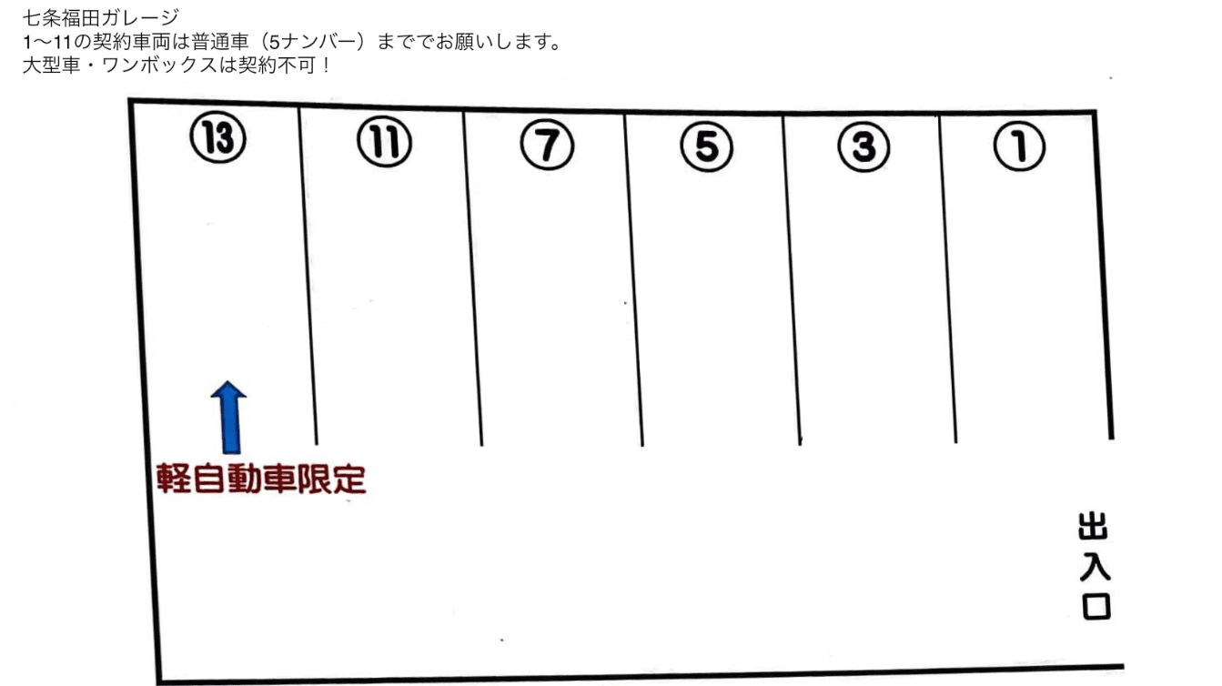 七条 福田ガレージの駐車配置図