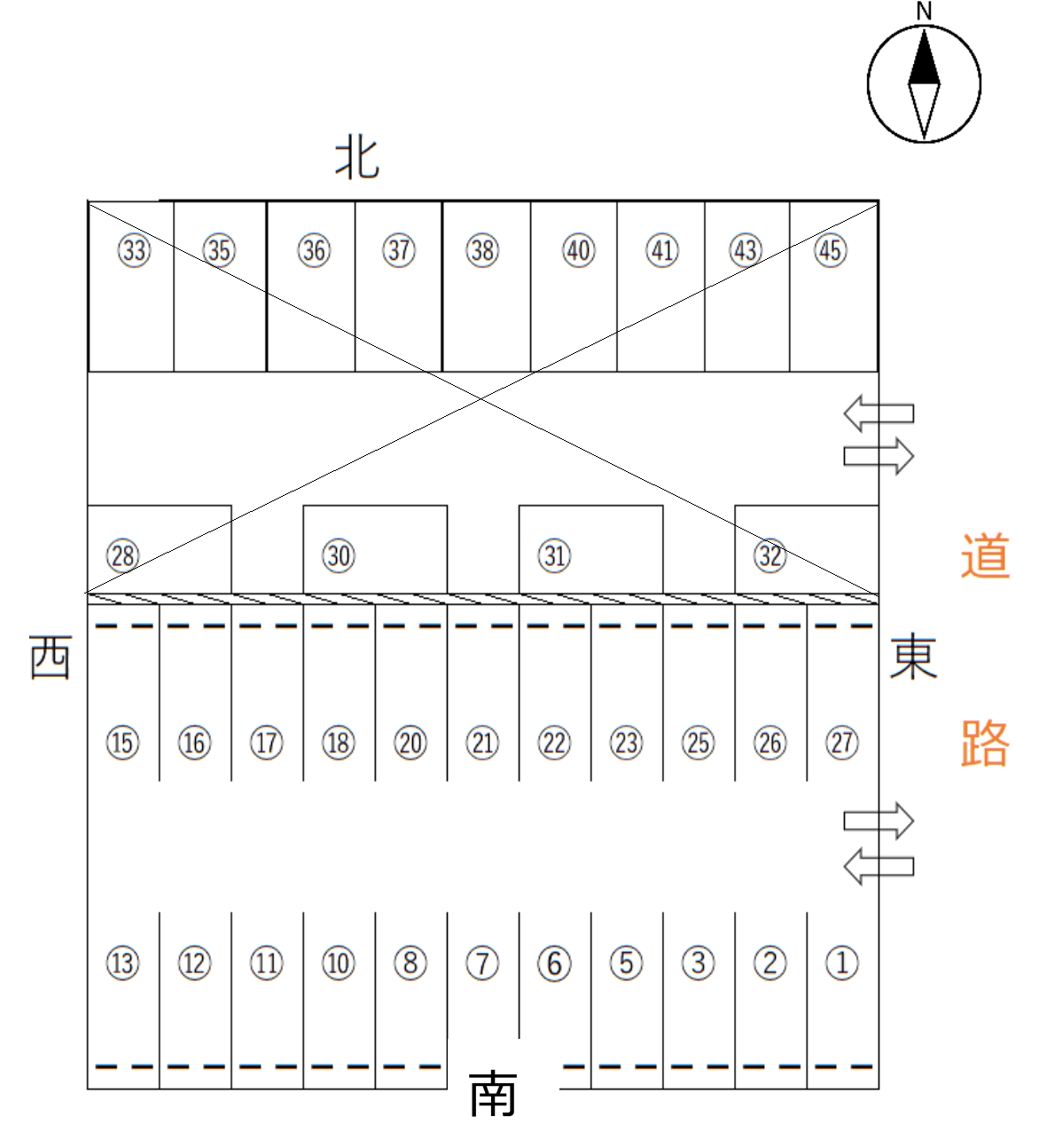 花咲駐車場の駐車配置図
