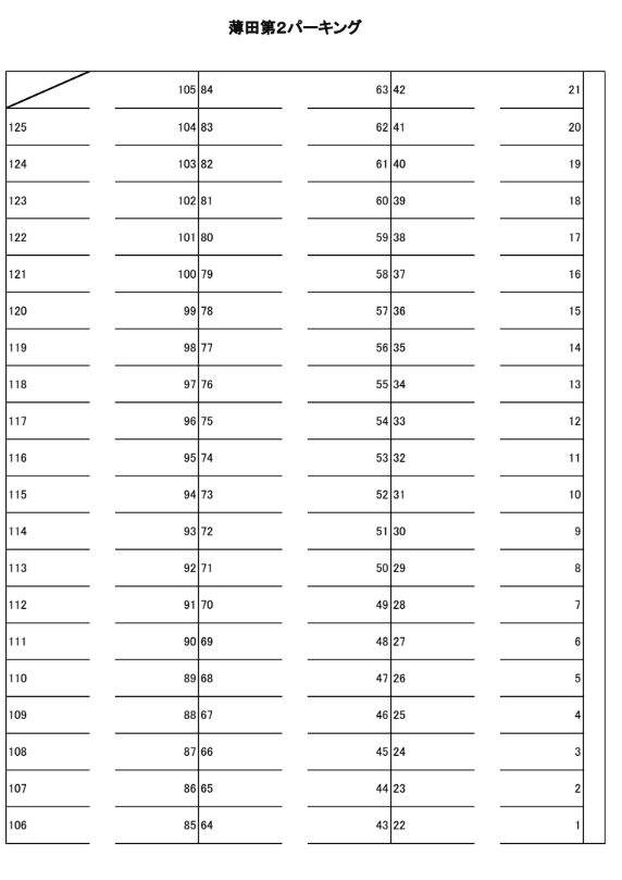 薄田第2パーキングの駐車配置図